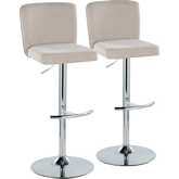 Henry Adjustable Swivel Bar Stool in Chrome & Beige Fabric (Set of 2)